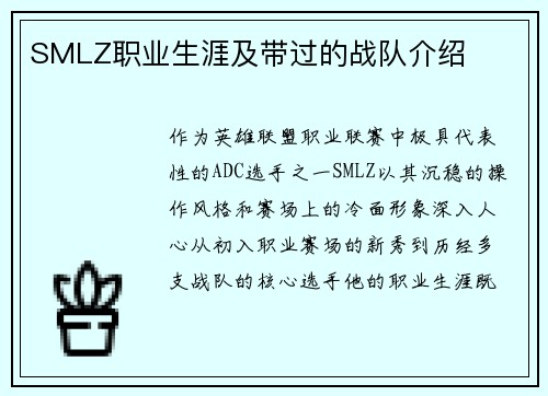 SMLZ职业生涯及带过的战队介绍